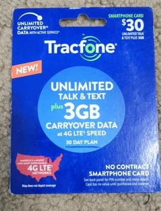 Carte Smartphone TracFone Appels et SMS illimités plus 3 Go de données 30 jours - Photo 1 sur 2