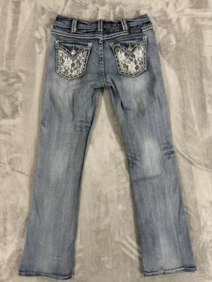 Cowgirl Tuff Jeans Womens W27 L35 Bootcut Western Rodeo Distressed Floral Lace - Image 1 of 4