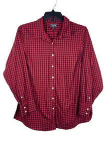 Lands’ End Kariertes Kariertes 22W Supima Baumwolle Bügelfrei Button Down Hemd Rot Schwarz - Bild 1 von 11