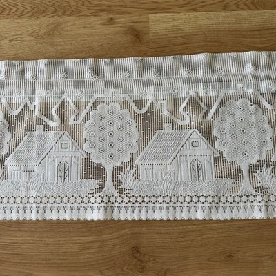 "Cenefa de cortina estilo granja de encaje blanco 12,5"" x 66"" Country Chic"  Foto 1 de 4