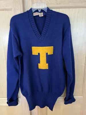 Suéter Universitario Letterman Vintage Años 60 Mediano Universidad de Michigan Azul y Dorado Foto 1 de 4