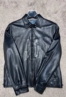 Кожаная куртка Polo Ralph Lauren на молнии черная винтажная из овечьей кожи мужская размер M - Изображение 1 из 4