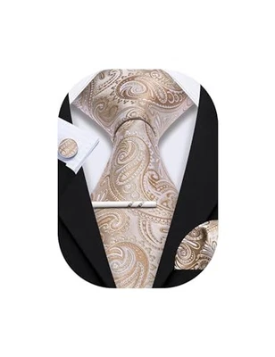  Conjunto de corbatas para hombre boda cachemira con pañuelo champán dorado Foto 1 de 4