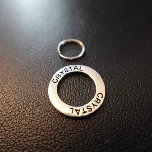 Crystal Personalized Charm Silver Tone Circle Ring Engraved Name Gift - Picture 1 of 5