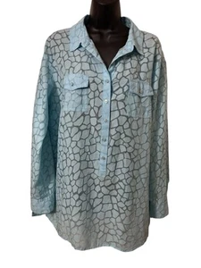 Dana Buchman Top Womens XL Blue Pebble Burnout Lightweight 3/4 Button Up Tunic - Picture 1 of 10