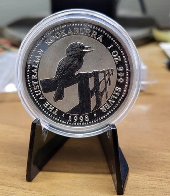 1998 Australien Kookaburra 1 dollaro 1 oncia argento 999 capsula - Immagine 1 di 2