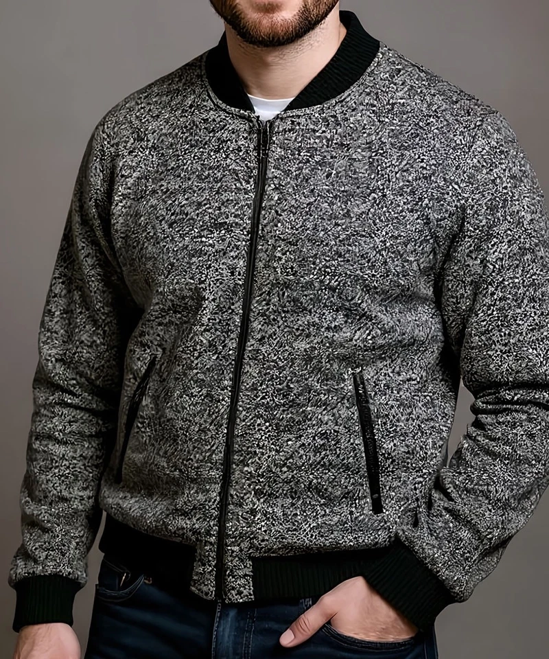 Chaqueta Bomber Calvin Klein Para Hombre Mediana Gris/Negro Mezcla Lana Cremallera Completa Foto 1 de 4