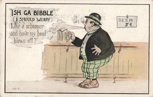 AK Antik Comic Humor 5 Cent Bier "Ich sollte mir Sorgen machen" Derby 1914 Stempel B6 - Bild 1 von 2