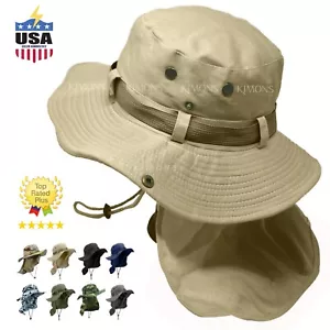Unisex Bucket Boonie Hat Neck Cover Flap Sun Wide Brim Fishing Outdoor Cap BH - Picture 1 of 20