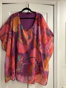 ULLA POPKEN Bright Chiffon Multicolor Tunic Top~Lined~Side slits~Plus size 28/30 - Picture 1 of 9