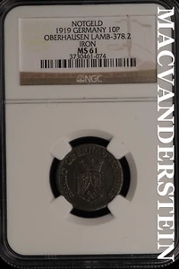 Germany: 1919 Notgeld 10 Pfennig Iron - NGC MS 61 - Scarce #SLB560 - Picture 1 of 2