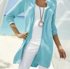 Soft Surroundings Sweater Full Zip Jacket Sz. XS Corcovado Teal Cardigan - Picture 1 of 6