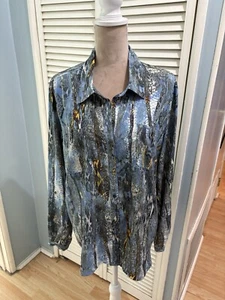 Sue Who Originals seidige Bluse Strass Nieten blau Schlangenledermuster Gr. USA 18 - Bild 1 von 14