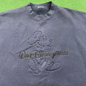 Vintage Mickey Mouse Sweatshirt Mens L Blue 90S Walt Disney Embossed Sweater - Picture 1 of 6