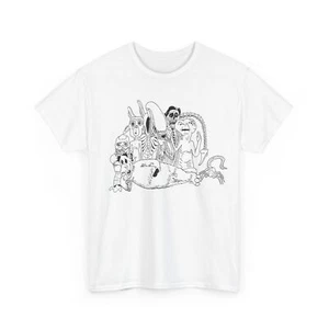 original drawing xenomorph and friends in black and white tshirt - Picture 1 of 6