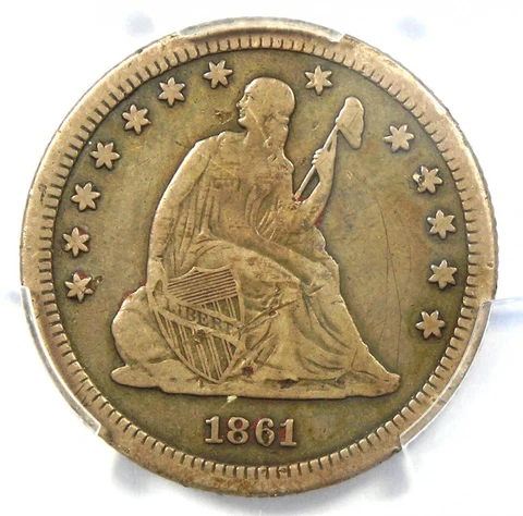 1861-S Seated Liberty Quarter 25C - PCGS VF Details - Rare San Francisco Date! Cover
