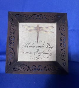 "Make Each Day a New Beginning" Dragonfly Square Metal Framed Picture - Imagen 1 de 3