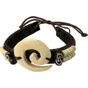 Brazalete de cuero marrón con cuentas en espiral con brazalete para hombre mujer niño joyería - Imagen 1 de 2