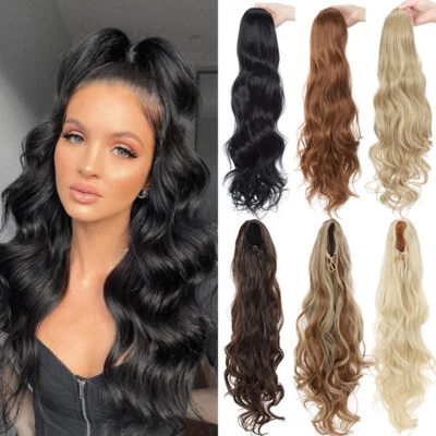 24" Long Drawstring Ponytail Pony Tail Clip In Hair Extension 100% Real Thick US - Image 1 of 4