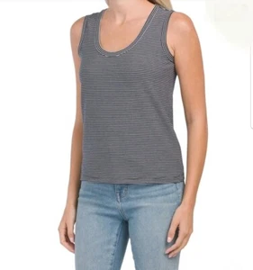 Theory Easy Tank Deep Navy Multi Ranmire Striped Top Size P - Picture 1 of 7