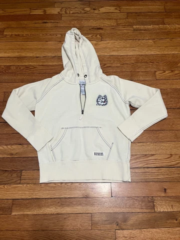 UConn Connecticut Huskies Hoodie Sweatshirt Womens Small White 1/4 Zip Pullover Cover
