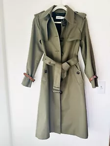 Trench coat Coach 1941 cotone militare bordo pelle verde taglia 2 95% nuovo - Foto 1 di 15