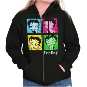 Retro Betty Boop Cartoon Pop Art Squares Womens Zip Hooded Sweatshirt Hoodie - Picture 1 of 7