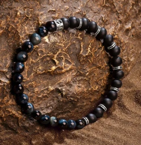 karma & luck Matte Onyx & Blue Tiger's Eye Mens Bracelet Gift Packaged $99 MSRP - Picture 1 of 4