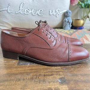 Salvatore Ferragamo Brogue Cap Toe Perforated Leather Oxfords Shoes 9.5 D - Picture 1 of 11