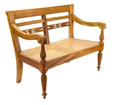 Vintage French Provincial Carved Pine Cane Child’s Bench - Image 1 of 4