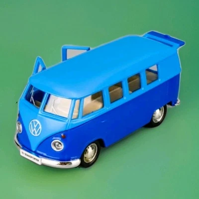 Coche modelo VW Volkswagen Bus 1:32 azul diecast con soporte y caja nuevo sellado Foto 1 de 4