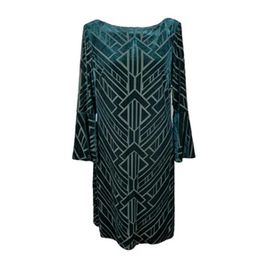 Vince Camuto Samt Ausbrenner Kleid Gr. 10 Mini Grün Schlagärmel Art Deco Glamourös - Bild 1 von 8