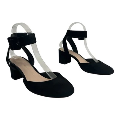 Loeffler Randall 女式 7.5 码黑色麂皮绒踝带粗跟高跟鞋 — 第 1/4 张图片