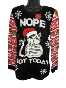 Cat Light Up Ugly Christmas Sweater Damen Medium Holiday Party Nope Not Today - Bild 1 von 7