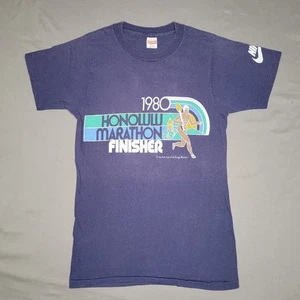 Vintage Honolulu Marathon Shirt Mens Small Blue Nike Finisher Running 1980s Tee - Picture 1 of 16