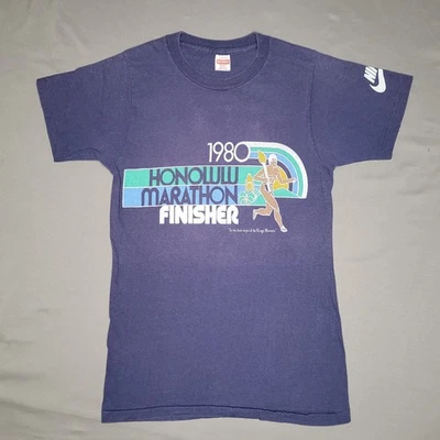 Camisa Maratón Honolulu De Colección Para Hombres Pequeña Azul Nike Finisher Correr Años 80 Camiseta Foto 1 de 4