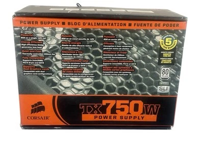 Corsair Enthusiast Series TX750 -750 Watt Gold Power Supply 80 Plus open box new - Image 1 of 4