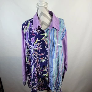 KOOS of Course 100% Silk Multi Color Multi Pattern Blouse Size 2X Button Front - Picture 1 of 9
