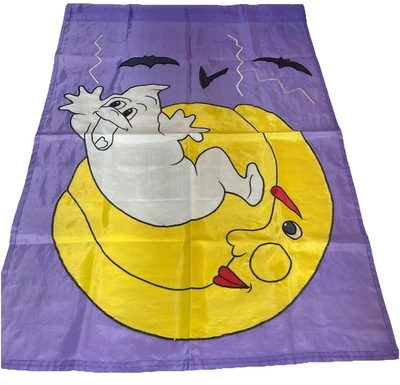 "Bandera de Halloween al aire libre púrpura fantasma luna y murciélagos de colección 28x39""" Foto 1 de 4