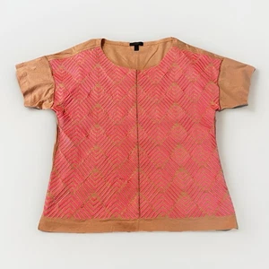 J. Blusa manga corta con textura rosa y tostada Crew, talla grande para mujer - Imagen 1 de 5