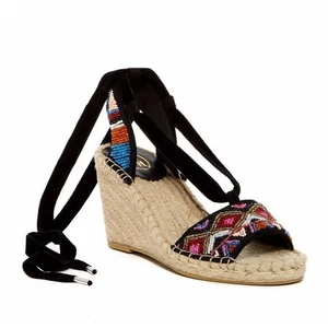 ASH Paola Espadrille schwarz Multi Perlen Schnürung Keilabsatz offene Sandalen Schuhe 36 198 $ - Bild 1 von 9