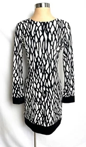 Vestido CACHE Talla 12 Negro Blanco Lentejuelas Transparentes Jersey con Borde de Seda 12 - Imagen 1 de 5