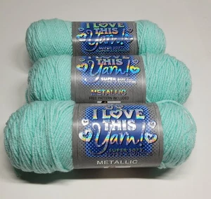 LOT OF 3 SKEINS I LOVE THIS YARN METALLIC #762 AQUA SPARKLE 5oz/252yd EACH - Picture 1 of 3