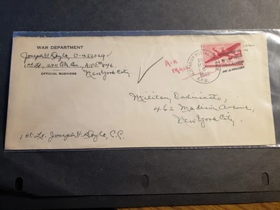 APO 846 FORT BUCHANAN, PUERTO RICO 1943 WWII Army Cover 245 QM Bn Officer's Mail - Image 1 of 2