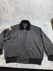 Security Police Uniform Bomber Black Jacket Mens Sz 2X Embroidered USA Flag  - Picture 1 of 11