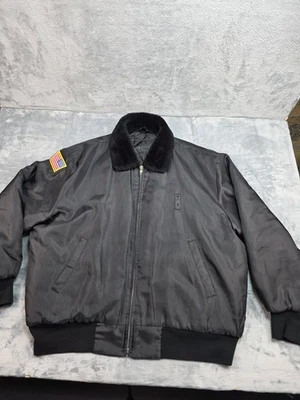 Security Police Uniform Bomber Black Jacket Mens Sz 2X Embroidered USA Flag  - Image 1 of 4