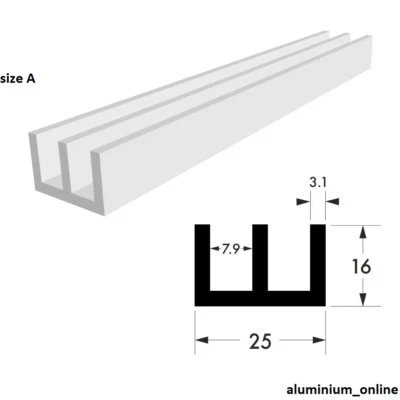 ALUMINIUM DOUBLE CHANNEL DOUBLE U  PROFILE TWO SIZES 7 LENGTHS - Image 1 of 3