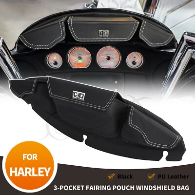 Black 3 Pocket Windshield Bag Pouch For Harley CVO Tri Street Glide FLHXS FLHXSE - Image 1 of 4