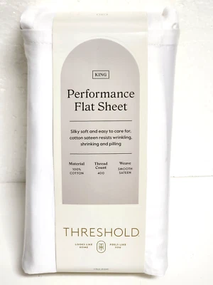 Hoja plana de rendimiento Threshold King Size 400 hilos - blanca Foto 1 de 4