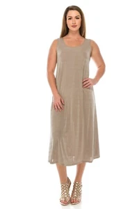 Travel Knit Dress, long A-Line Tank, Stretchy NO-IRON poly/span. Taupe - Picture 1 of 1